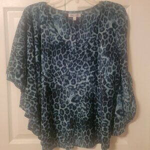 Jennifer Lopez Women's V Neck Cheetah Print Butterfly Wing Blouse Size Large